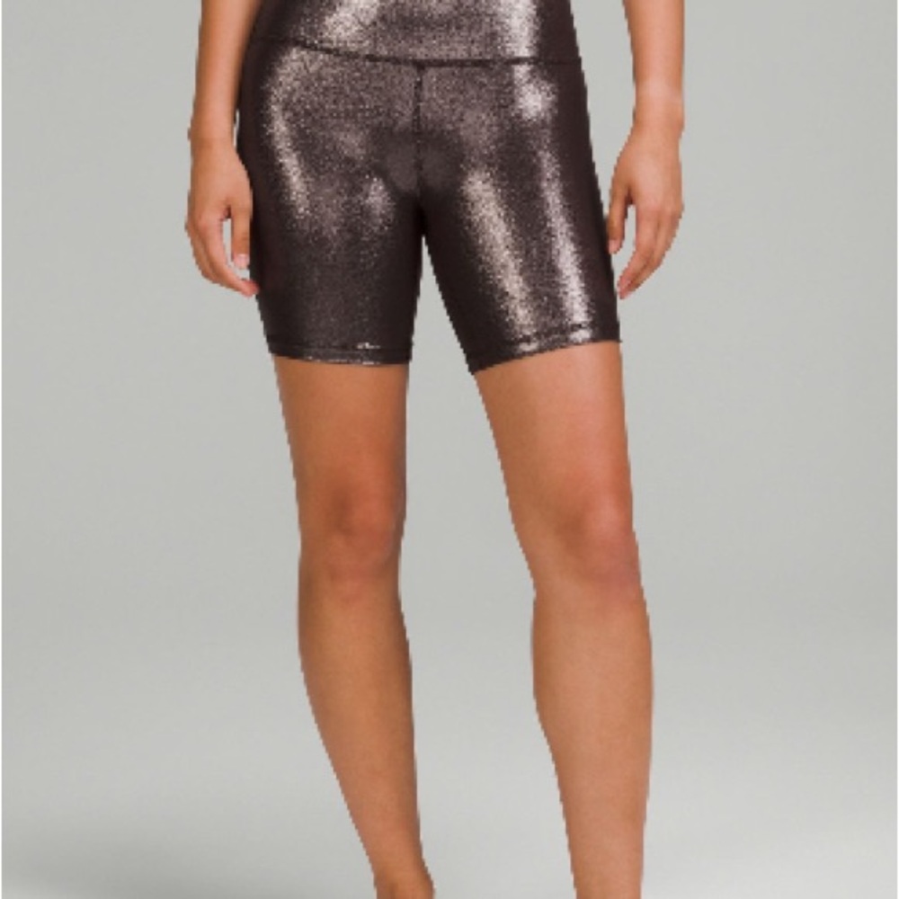 Brown Foil Biker Shorts